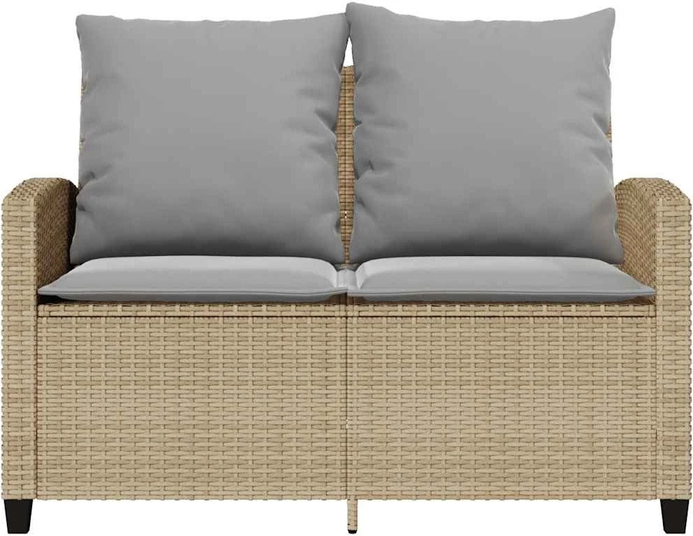 Dvivietė sodo sofa su staliuku ir pagalvėlėmis, smėlio spalvos