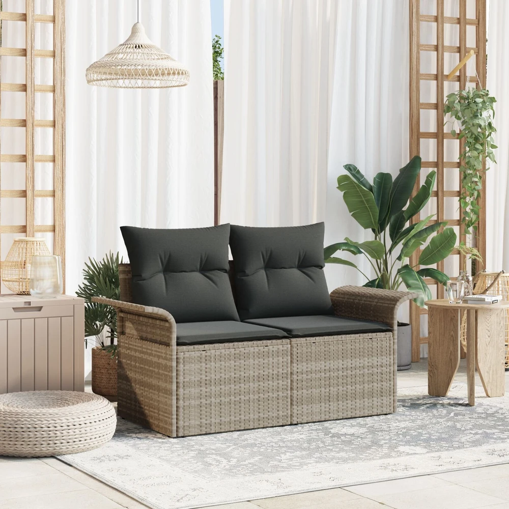 Sodo sofa su pagalve Šviesiai pilka 141 x 62 x 69cm poliratanas