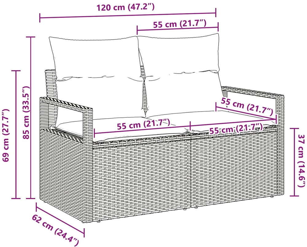 Sodo sofa su pagalve 120 x 62 x 69 cm poliratanas