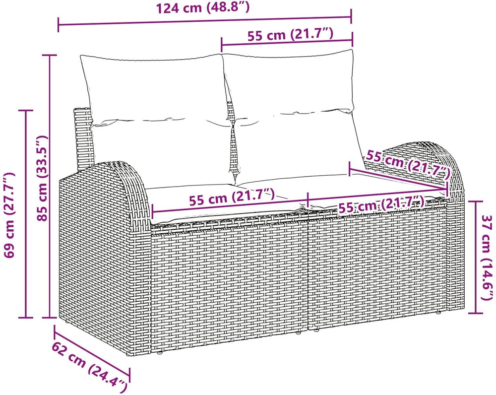 Sodo sofa su pagalve Pilka 124 x 62 x 69cm poliratanas