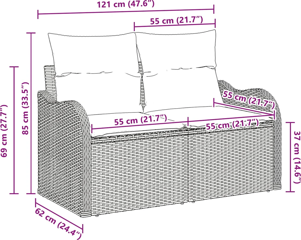 Sodo sofa su pagalve Ruda 121 x 62 x 69cm poliratanas