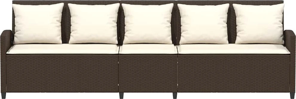 Sodo sofa, 5 vietų, su pagalvėlėmis, ruda, poliratanas