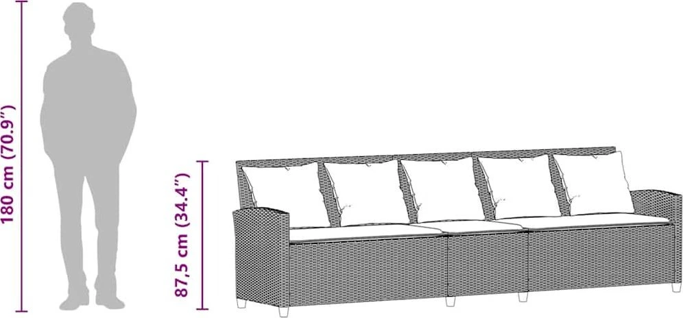 Lauko baldų komplektas Sodo sofa, 5 vietų, su pagalvėlėmis, smėlio spalvos, poliratanas