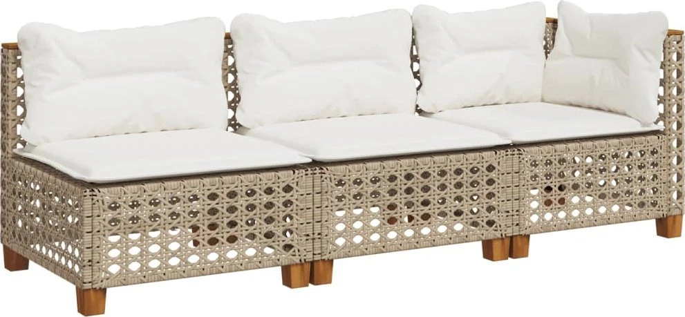Trivietė sodo sofa su pagalvėlėmis, smėlio spalvos, poliratanas