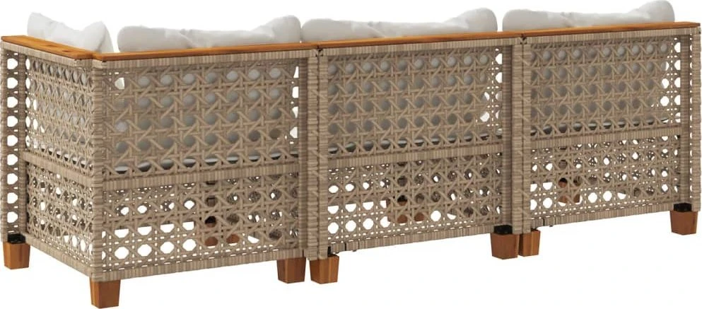 Trivietė sodo sofa su pagalvėlėmis, smėlio spalvos, poliratanas