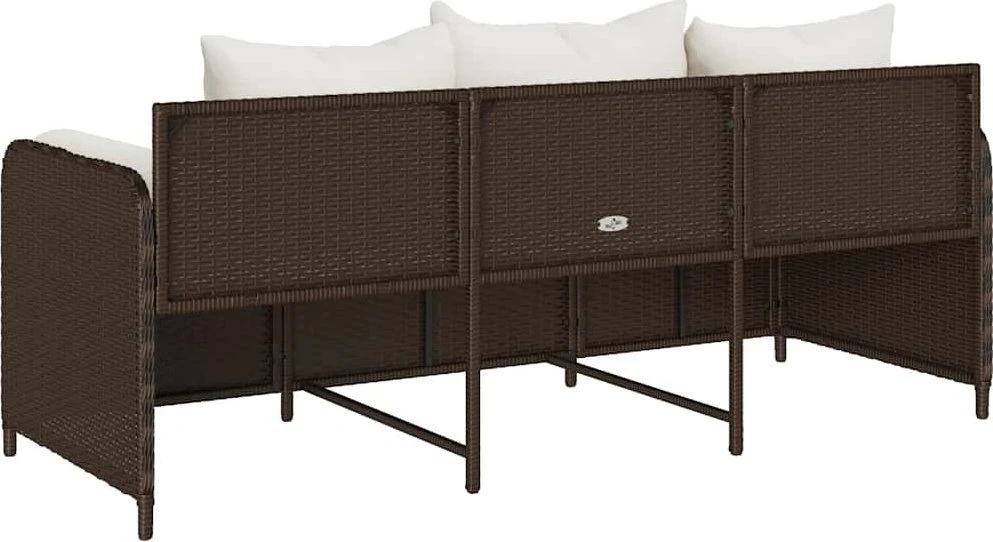 Sodo sofa su pagalvėlėmis, 3 sėdimos vietos, ruda, poliratanas