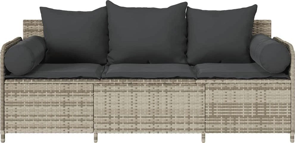 Sodo sofa su pagalvėlėmis, 3 sėdimos vietos, šviesiai pilka, poliratanas