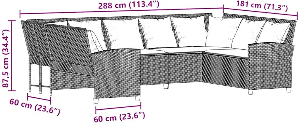 sodo sofa su pagalvėlėmis, ruda, poliratanas