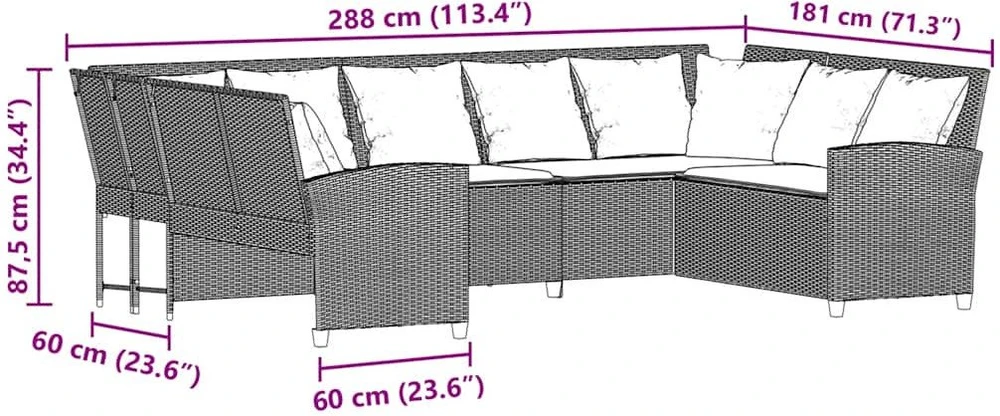 sodo sofa su pagalvėlėmis, smėlio, poliratanas