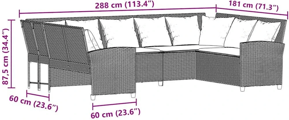 sodo sofa su pagalvėlėmis, smėlio, poliratanas
