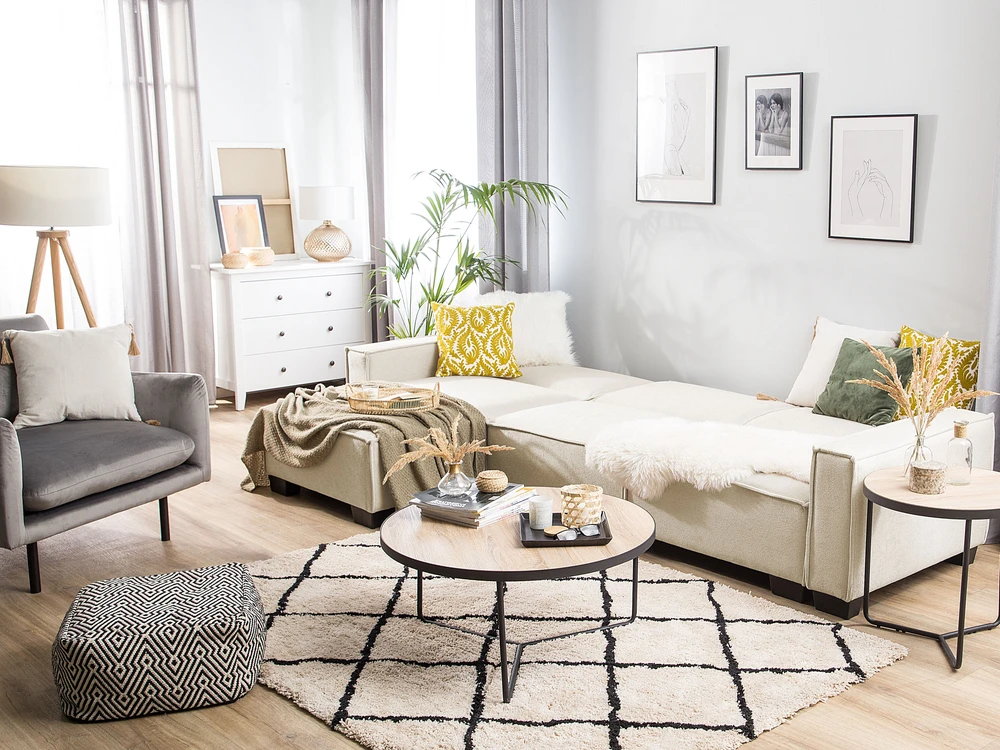Sofa Beliani Išskleidžiamas kampas ROMEDAL, 3 vietų, smėlio spalvos, dešininis