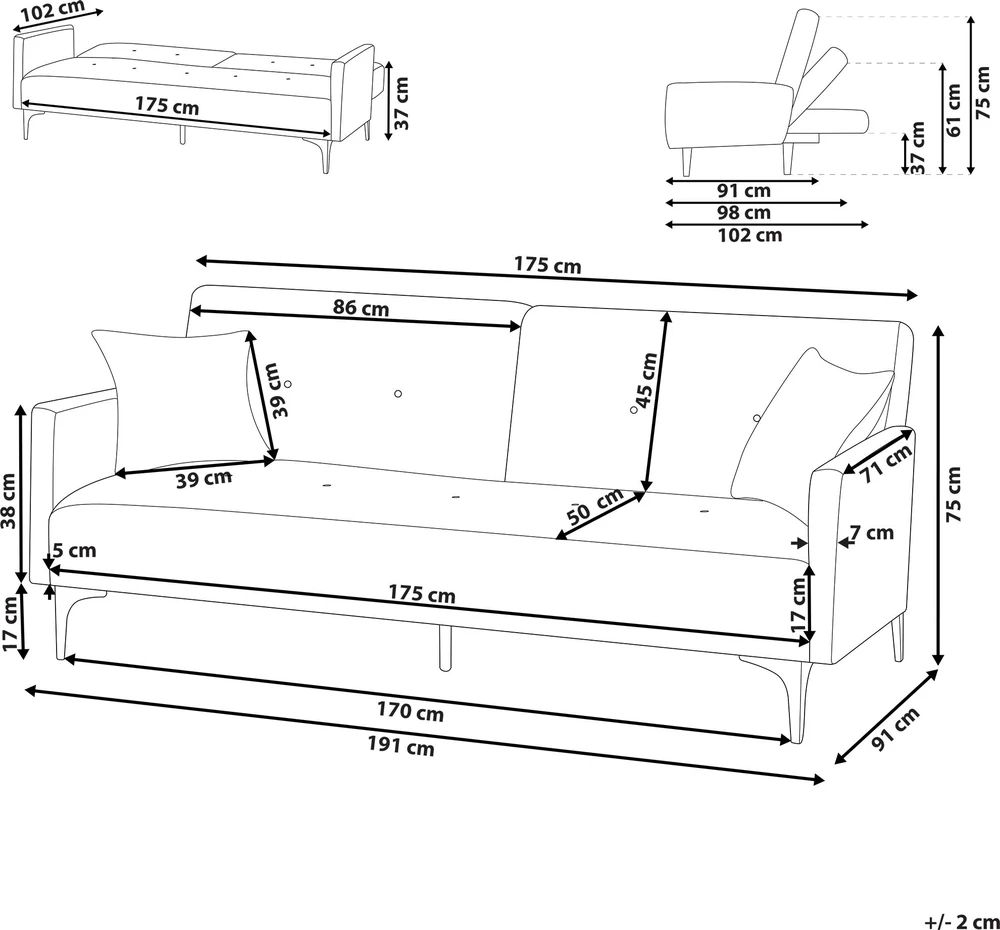 Beliani Trivietė sofa-lova LUCAN iš veliūro, oranžinė