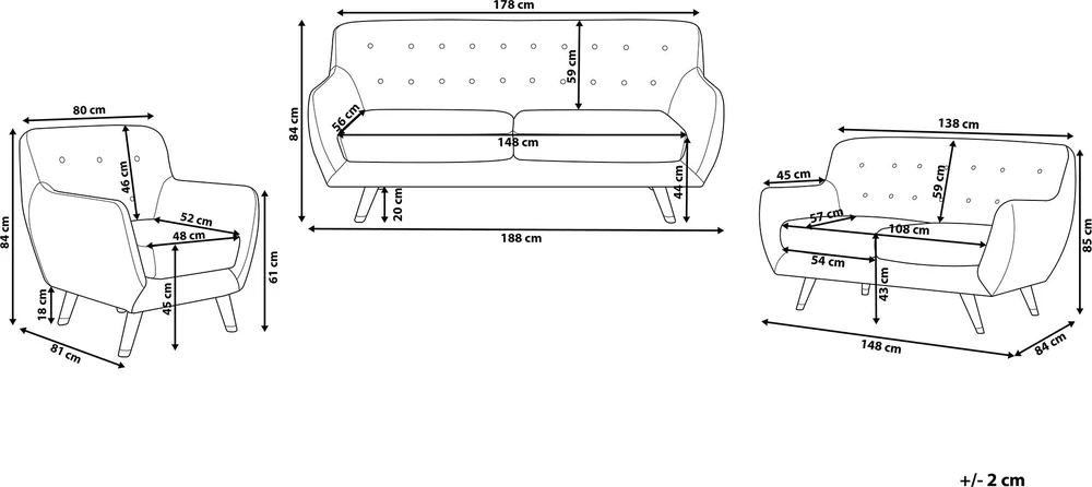 Sofa Beliani BODO 6 asmenų svetainės baldų komplektas, veliūras, pilkas