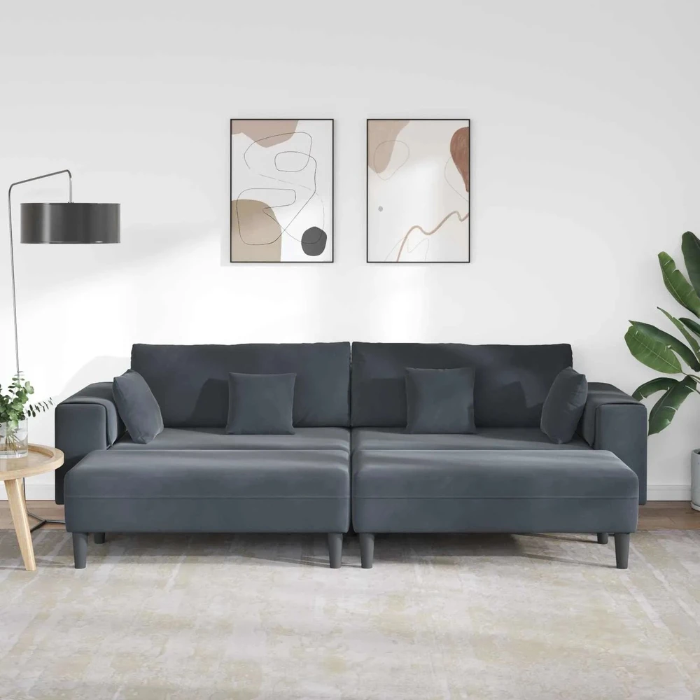 Sofa 3 vnt. Tamsiai pilka Aksomas