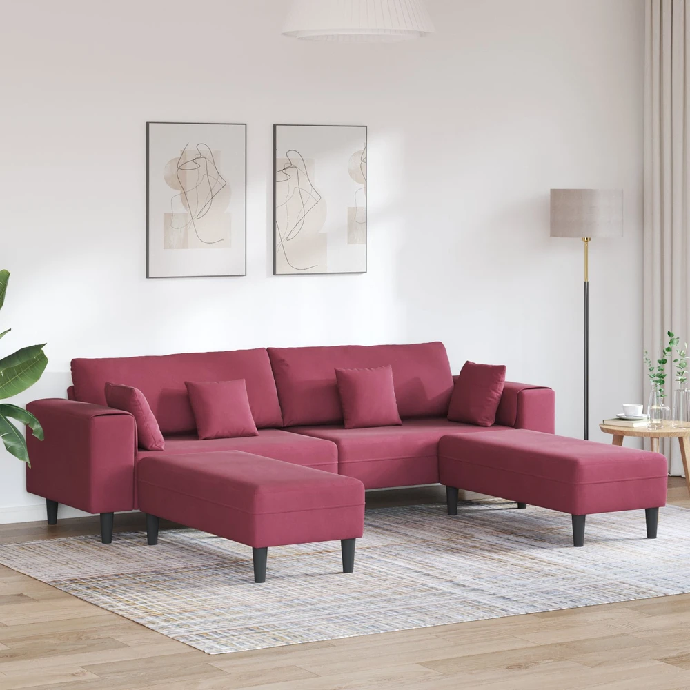 Sofa 3 vnt. Vyno raudona Aksomas
