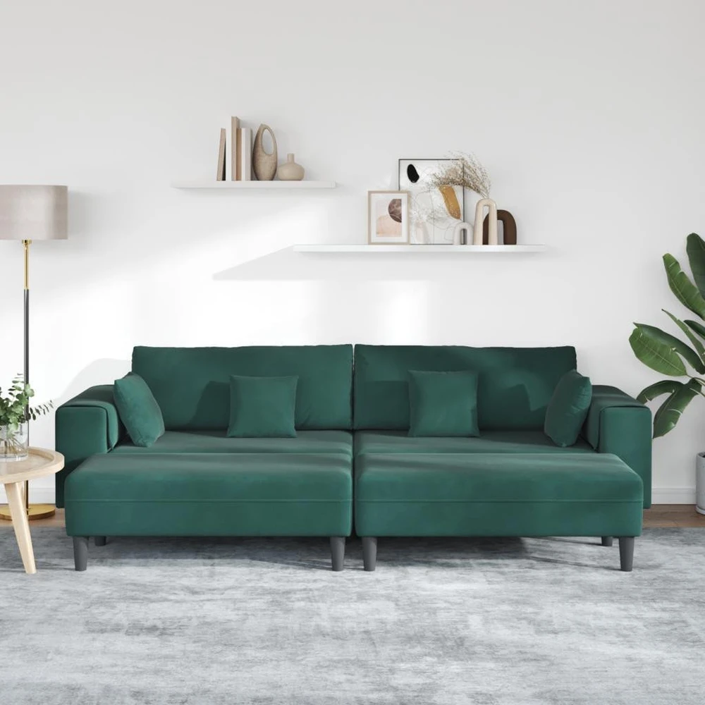 Sofa 3 vnt. Tamsiai žalia Aksomas