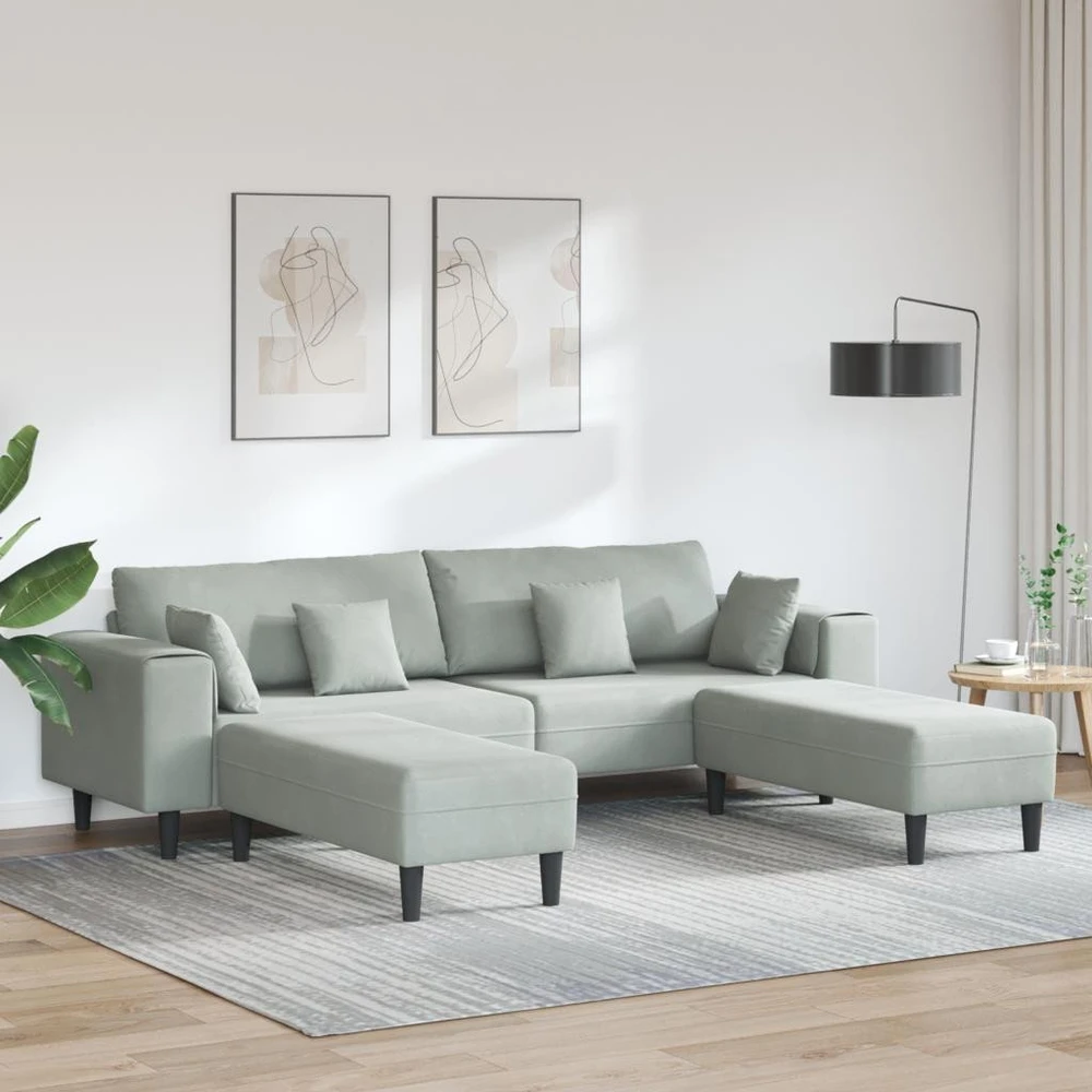 Sofa 3 vnt. Šviesiai pilka Aksomas