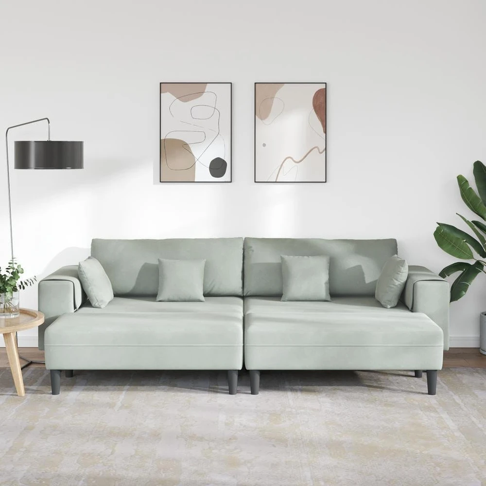 Sofa 3 vnt. Šviesiai pilka Aksomas