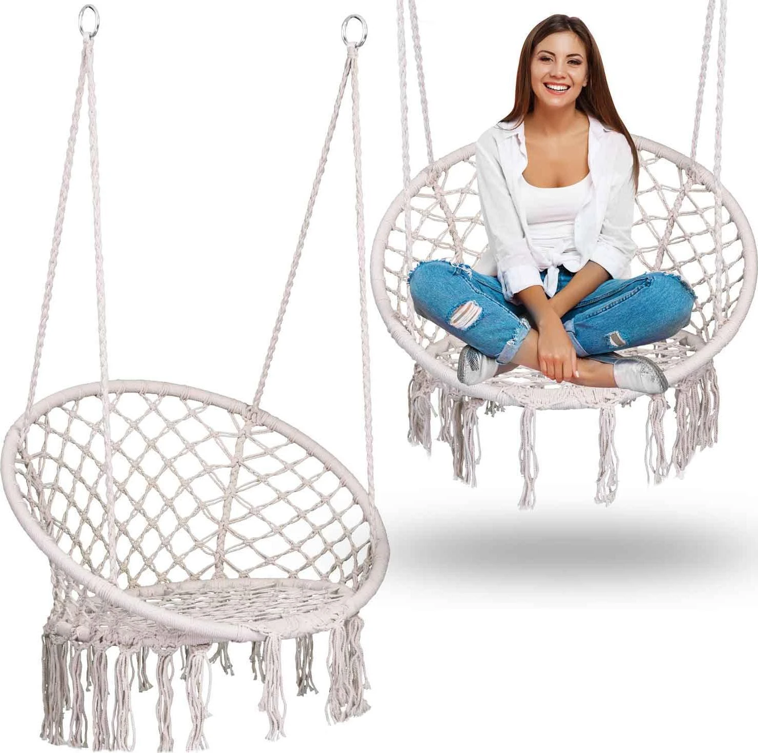 Boho pakabinamas krėslas, smėlio spalvos (be pagalvės)
