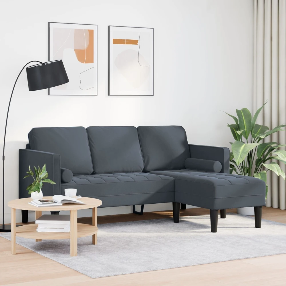 Sofa Sofos komplektas su pagalve Tamsiai pilka Poliesteris