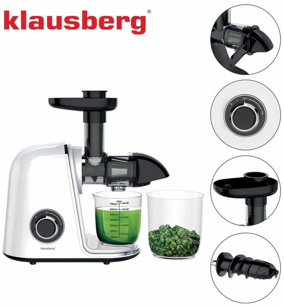 Sulčiaspaudė Lėtaeigė sulčiaspaudė vaisiams ir daržovėms, horizontali, balta, 150 W, Klausberg KB-7869