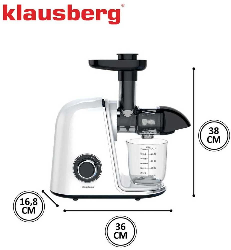 Sulčiaspaudė Lėtaeigė sulčiaspaudė vaisiams ir daržovėms, horizontali, balta, 150 W, Klausberg KB-7869