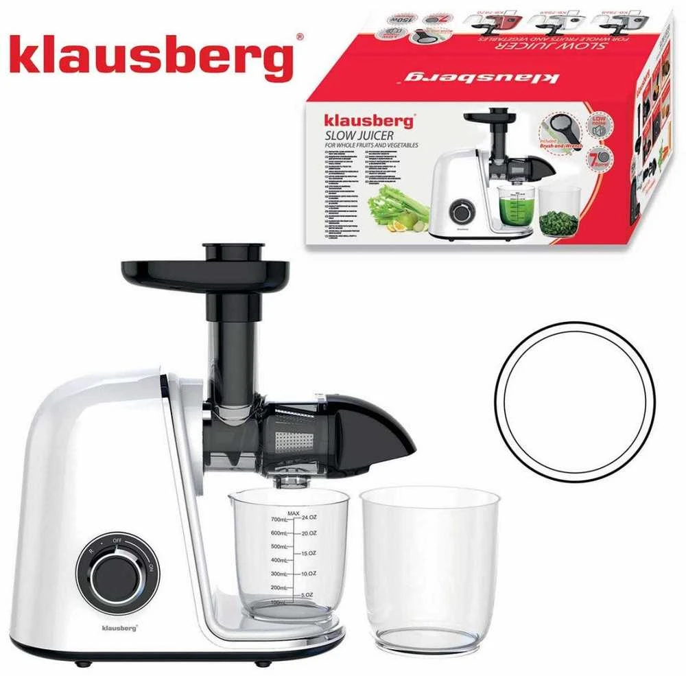 Sulčiaspaudė Lėtaeigė sulčiaspaudė vaisiams ir daržovėms, horizontali, balta, 150 W, Klausberg KB-7869