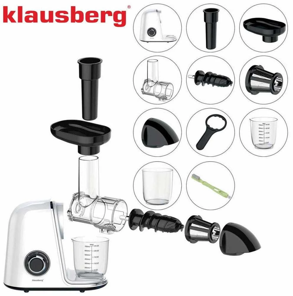 Sulčiaspaudė Lėtaeigė sulčiaspaudė vaisiams ir daržovėms, horizontali, balta, 150 W, Klausberg KB-7869