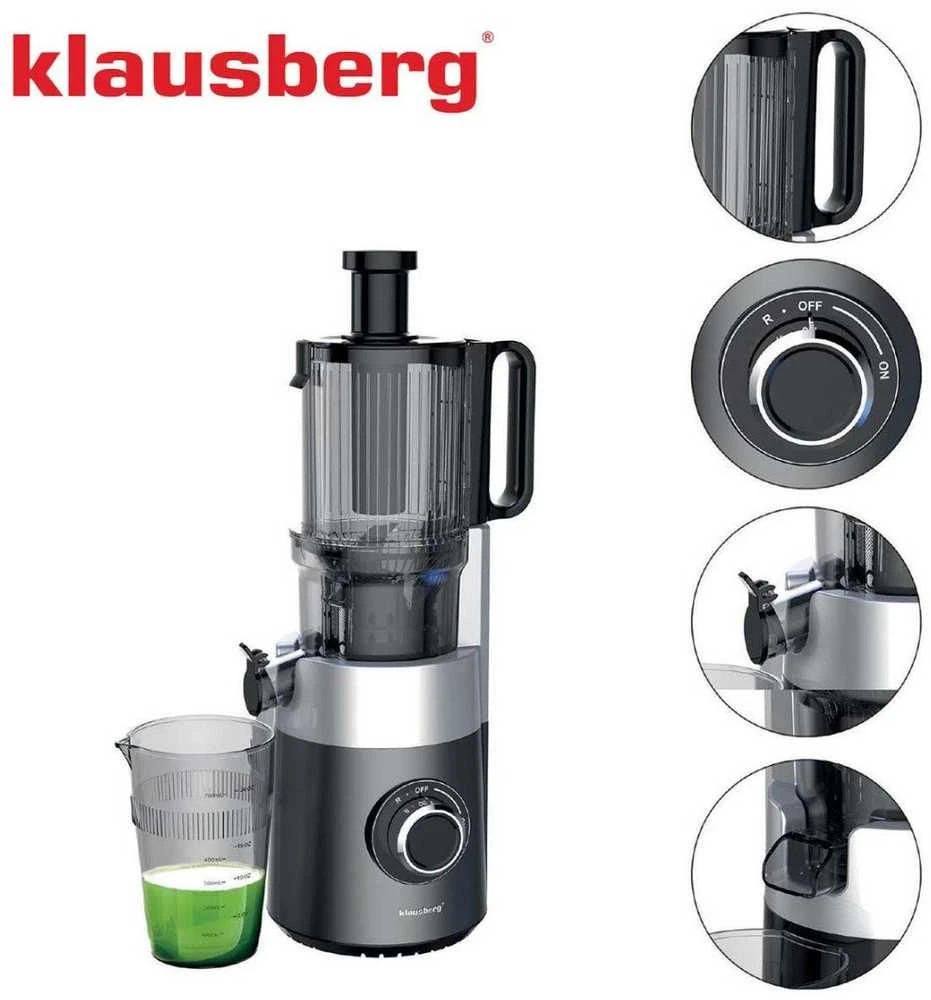 Sulčiaspaudė Lėtaeigė sulčiaspaudė vaisiams ir daržovėms, vertikali, pilka, 180 W, Klausberg, kb-7881