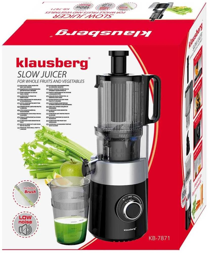 Sulčiaspaudė Lėtaeigė sulčiaspaudė vaisiams ir daržovėms, vertikali, juoda, 180 W, Klausberg, kb-7871