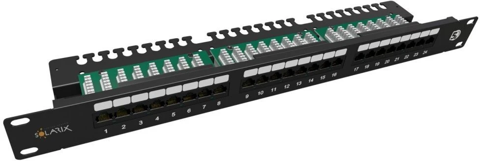 SX24L-5E-UTP-BK 19" jungiamoji panelė „Solarix“ 24 x RJ45 CAT5E UTP su 1U juostele