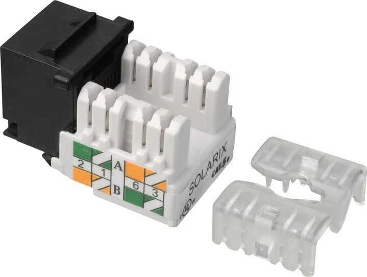 Solarix Cut-in Keystone CAT5E UTP RJ45 juodas gnybtų blokas 90° SXKJ-5E-UTP-BK-90