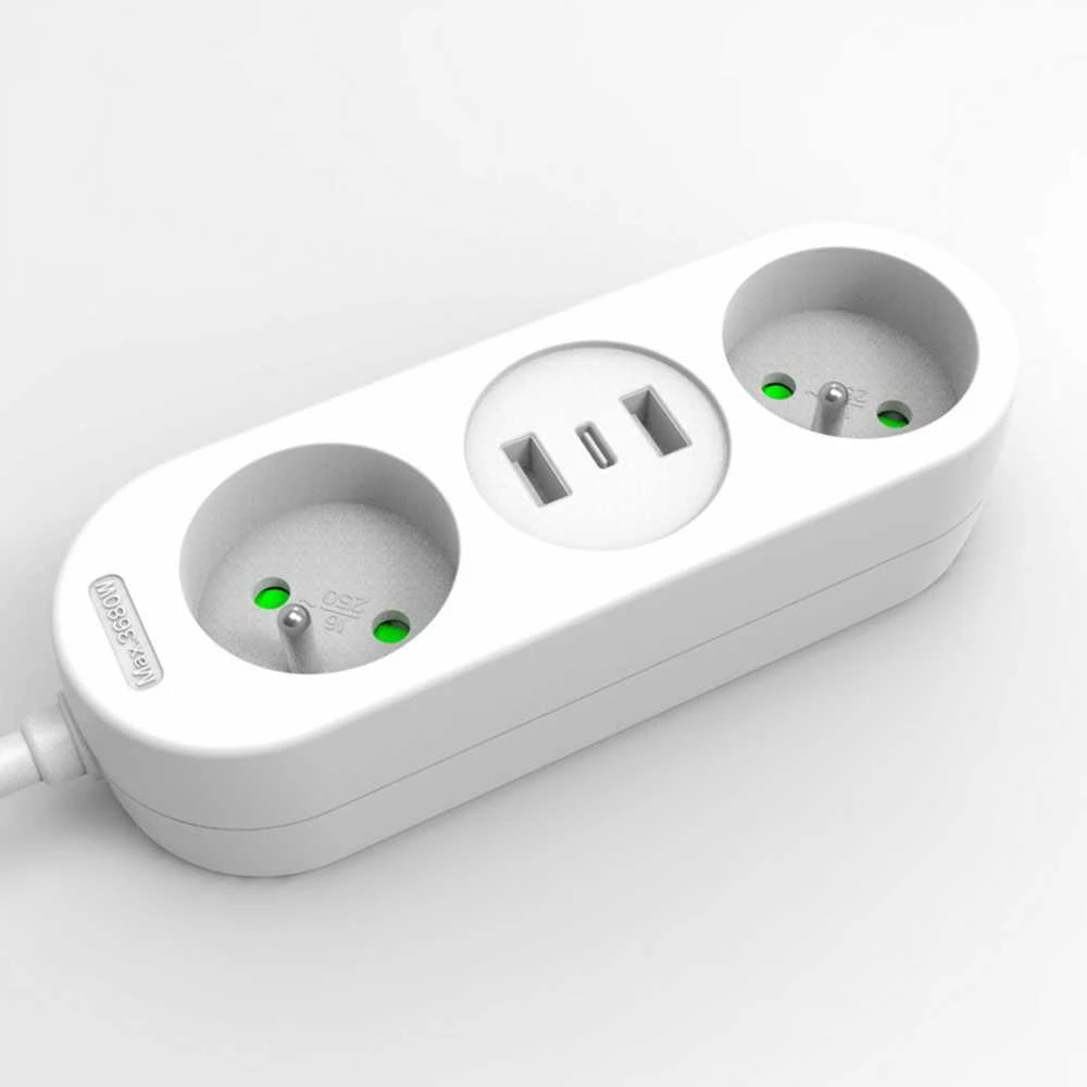 Solight 2z + USB A+C 17W 1,5m balta