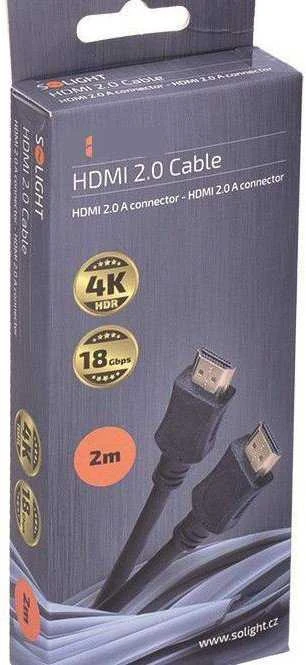 Solight HDMI laidas su eternetu, HDMI 2.0 A jungtis - HDMI 2.0 A jungtis, lizdinė plokštelė, 2m