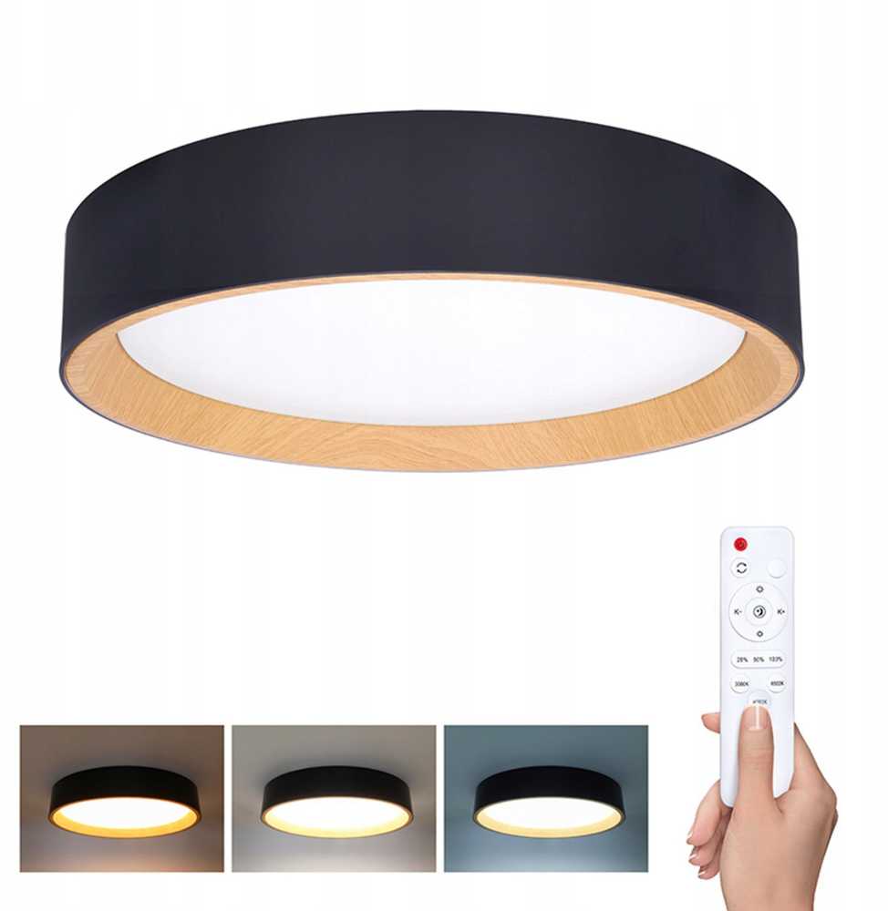 „Solight“ LED šviestuvas su nuotolinio valdymo pultu „Larios Juodas“, 48 W, 3360 lm, 39 cm, keičiantis spalvą, reguliuojamas ryškumas