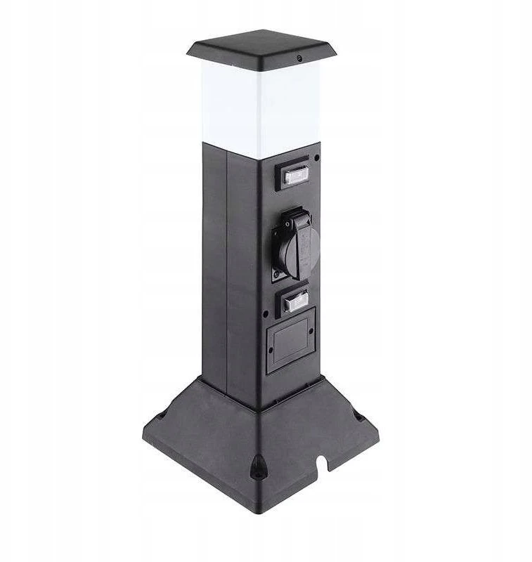 Solight polius sodo IP44 su LED apšvietimas plast 2 zasuvki hranol juoda