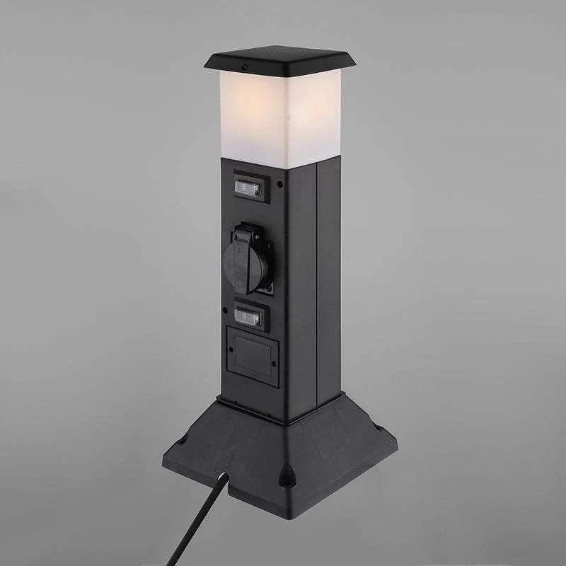 Solight polius sodo IP44 su LED apšvietimas plast 2 zasuvki hranol juoda