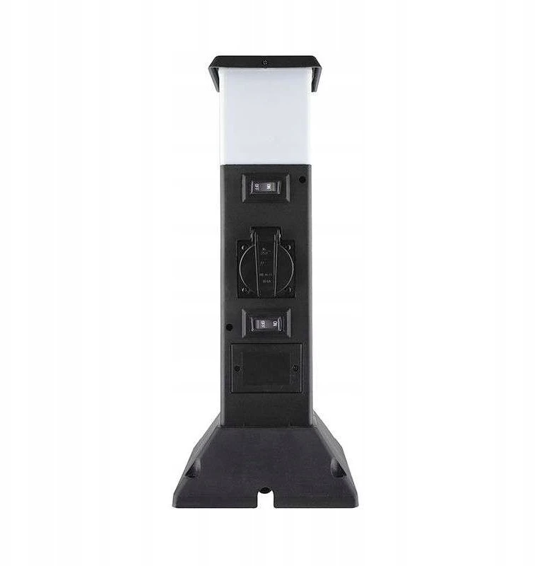 Solight polius sodo IP44 su LED apšvietimas plast 2 zasuvki hranol juoda