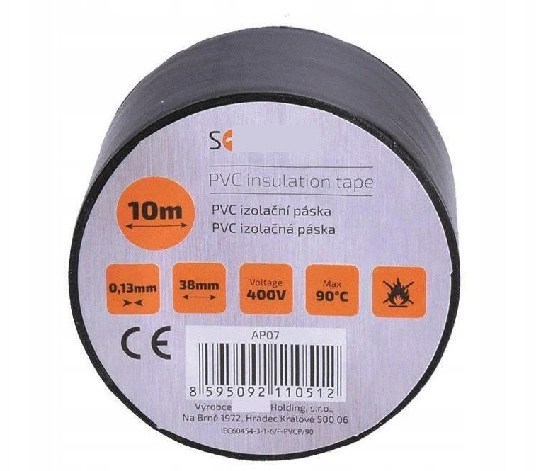 Izoliacinė juosta „Solight“ 38 mm x 0,13 mm x 10 m, juoda