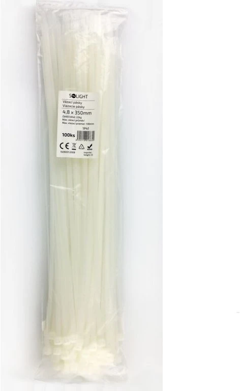 Solight 1P41 surišami nailoniniai dirželiai 4,8 x 350 mm natūralūs 100 vnt.