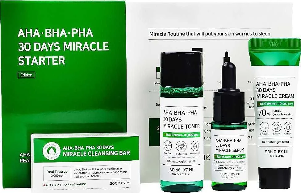 Kosmetikos rinkinys SOME BY MI AHA-BHA-PHA 30 DAYS MIRACLE STARTER KIT [Cleansing Bar 30g, Toneris 30ml, Serum 10ml, Kreminis 20g]