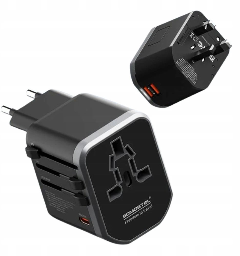 Įkroviklis Somostel Somostel maitinimo adapteris visam pasauliui 2x USB / Type-C 20W QC PD juodas SMS-Q43 (35522)