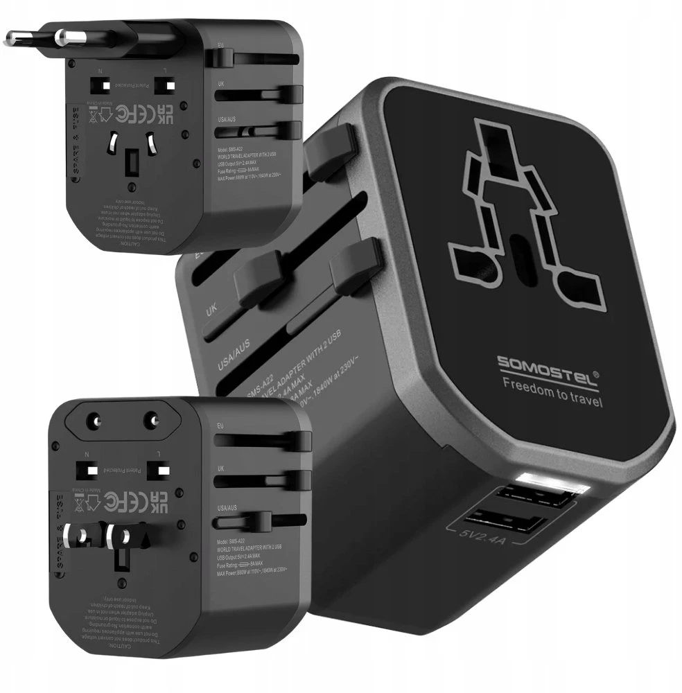 Somostel Somostel maitinimo adapteris visam pasauliui 2x USB 2.4A QC3.0 juodas SMS-A22 (35523)