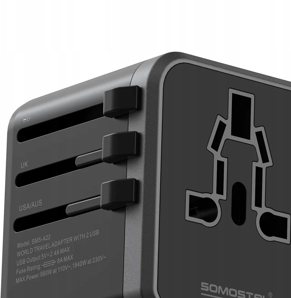Somostel Somostel maitinimo adapteris visam pasauliui 2x USB 2.4A QC3.0 juodas SMS-A22 (35523)