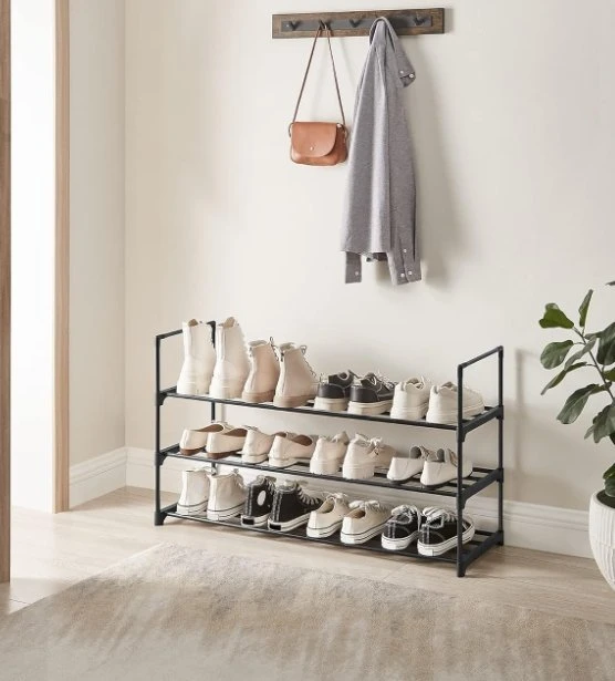 Songmics 3 lygių metalinė batų lentyna 30 x 116 x 55 cm, sukraunama viena ant kitos