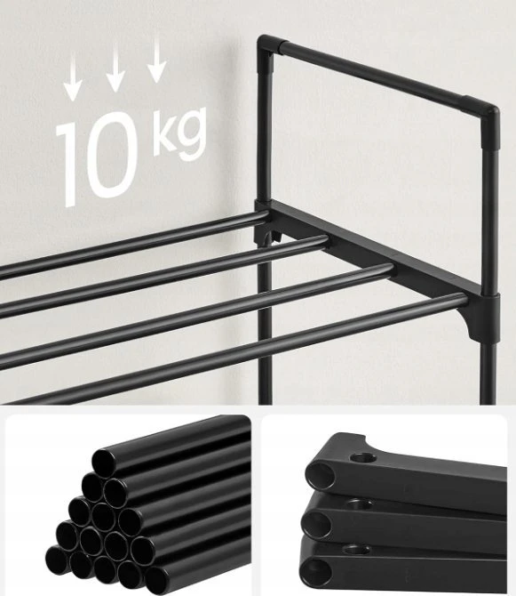 Songmics 3 lygių metalinė batų lentyna 30 x 116 x 55 cm, sukraunama viena ant kitos