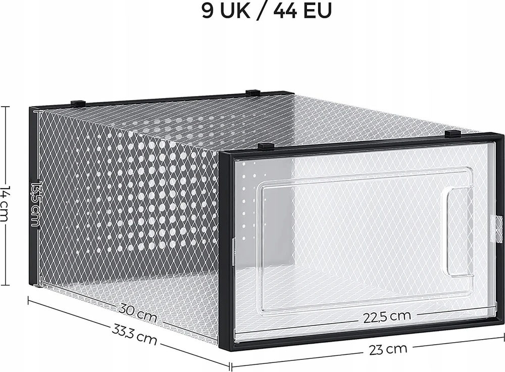 Songmics 12 plastikinių batų dėžučių rinkinys iki 44 dydžio