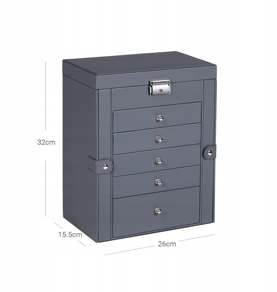 Songmics Juvelyrinių dirbinių dėžutė su 6 stalčiais Pilka