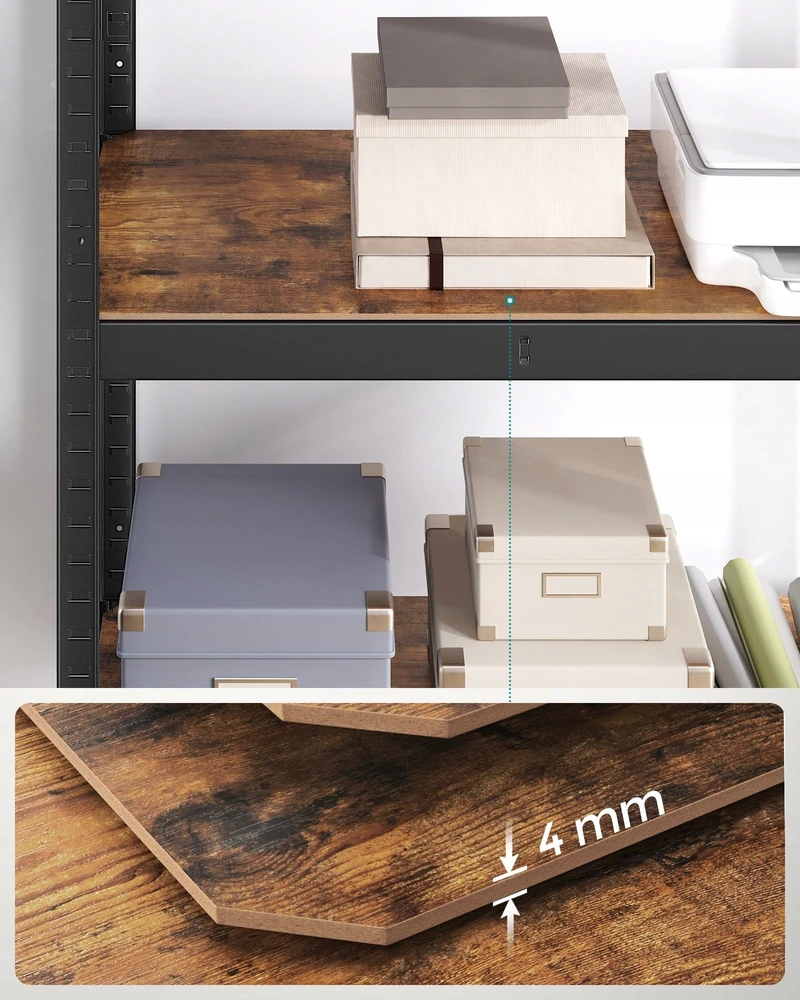Songmics Reguliuojama stovinti lentyna su 4 lentynomis 40 x 80 x 160 cm vintažinė ruda-juoda