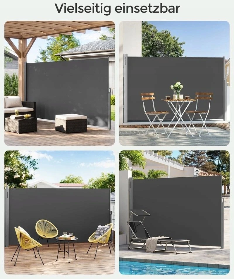 Songmics Markiza boczna , rozkładana, 200 x 350 cm, moskitiera, ochrona przeciwsłoneczna, nieprzezroczysta, roleta boczna, na balkon, tar (GSA205G XXX)
